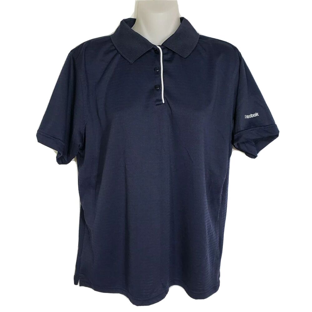 Reebok Womens Shirt Large Horizontal Texture Polo Short Sleeve Polyester Blue